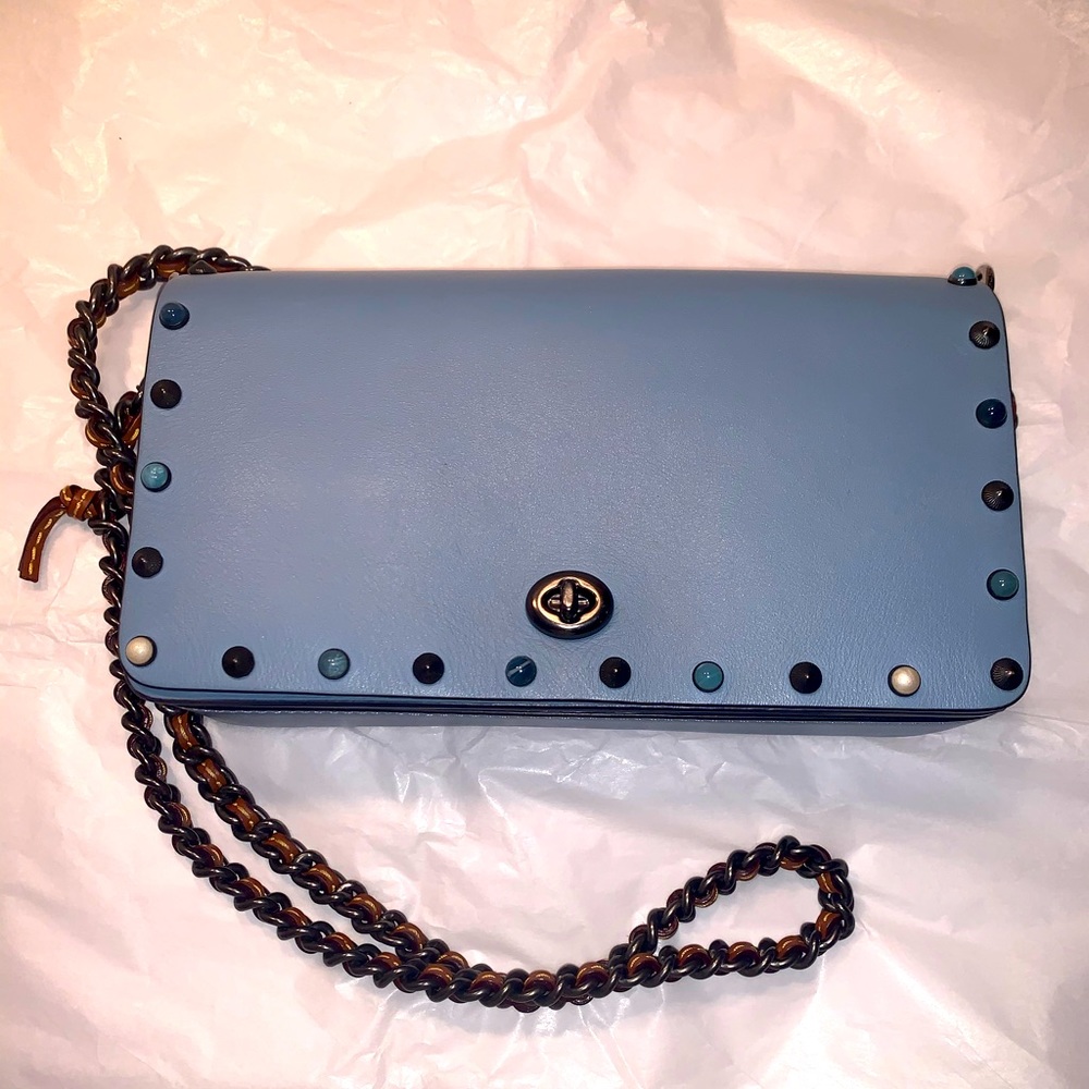 Coach Light Blue Studded Dinky Cross Body